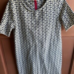 Vineyard Vines Navy and Cream Whale Print Tee Dress with Pink Logo Trim